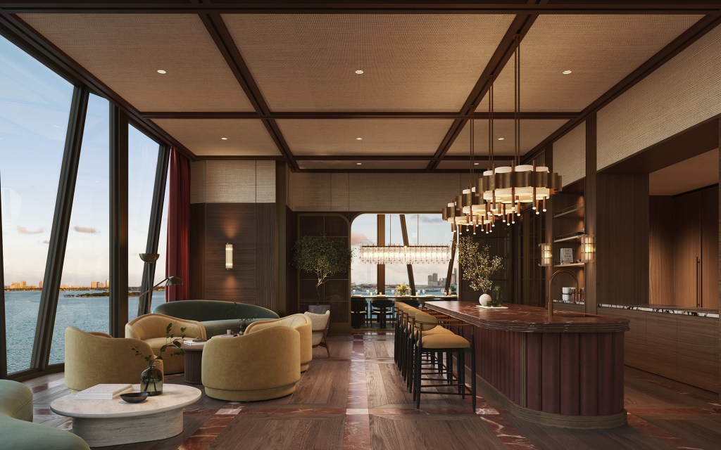 The interior of Villa Miami containing a room with a bar and chair, part of a soft private club and restaurant in the country